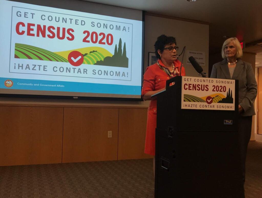 United Way of The Wine Country CEO and President Lisa Carreño and Sonoma County Supervisor Susan Gorin at a press conference for the Sonoma Complete Count Committee on Friday, May 17, 2019. (Nashelly Chavez/PD)