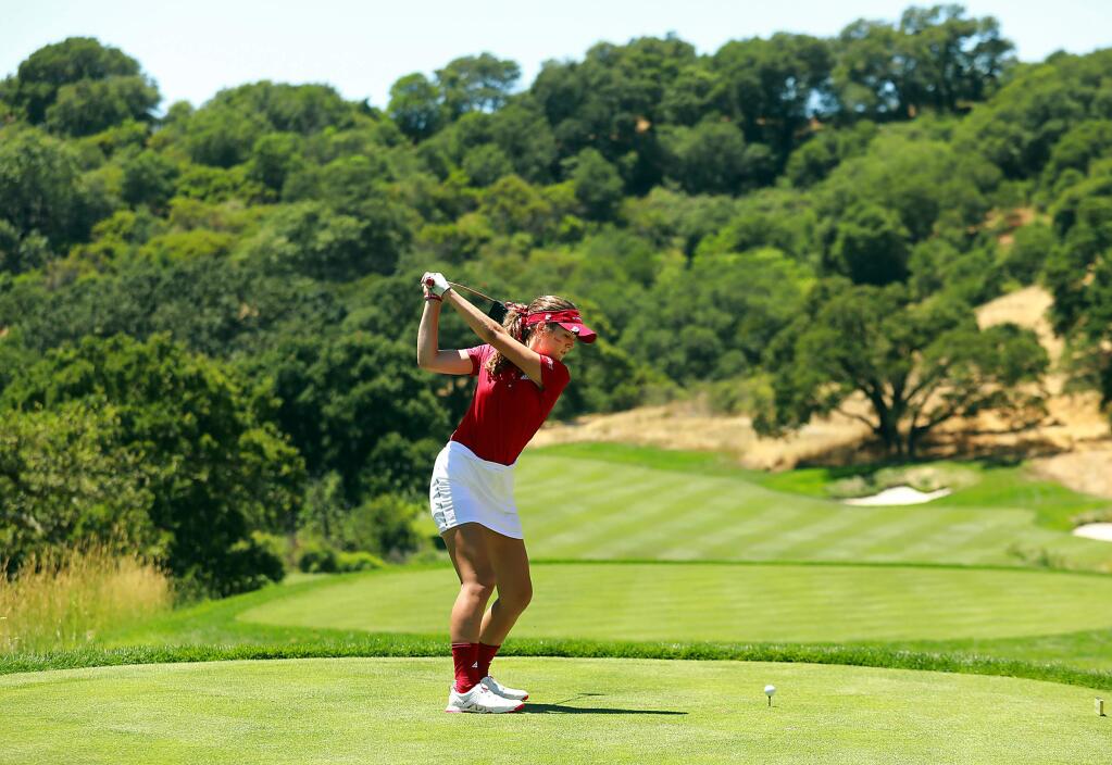 Rachel Heck tees off at the USGA Wyndham Cup junior golf championship at Mayacama. (John Burgess / The Press Democrat)