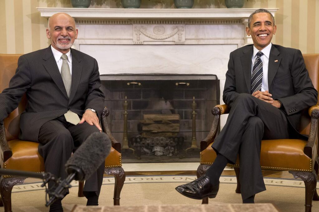 President Barack Obama meets with Afghanistan's President Ashraf Ghani in the Oval Office of the White House in Washington, Tuesday, March 24, 2015. (AP Photo/Jacquelyn Martin)