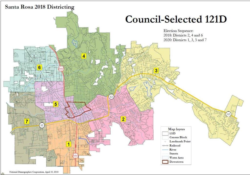 The Santa Rosa City Council has selected its preferred alternative for new voting districts to determine makeup of the City Council. (City of Santa Rosa)