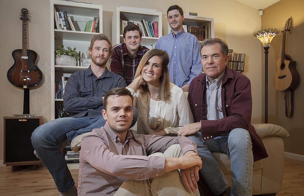 Photo by Robbi Pengelly/Index-TribuneRight on: Clockwise from left, Jack Curley, Aaron Curley, Ben Curley, Tim Curley, Flynn O'Brien and Molly Curley-O'Brien will honor wife and mother Judee at this Sunday's 'Lights of Remembrance' ceremony.