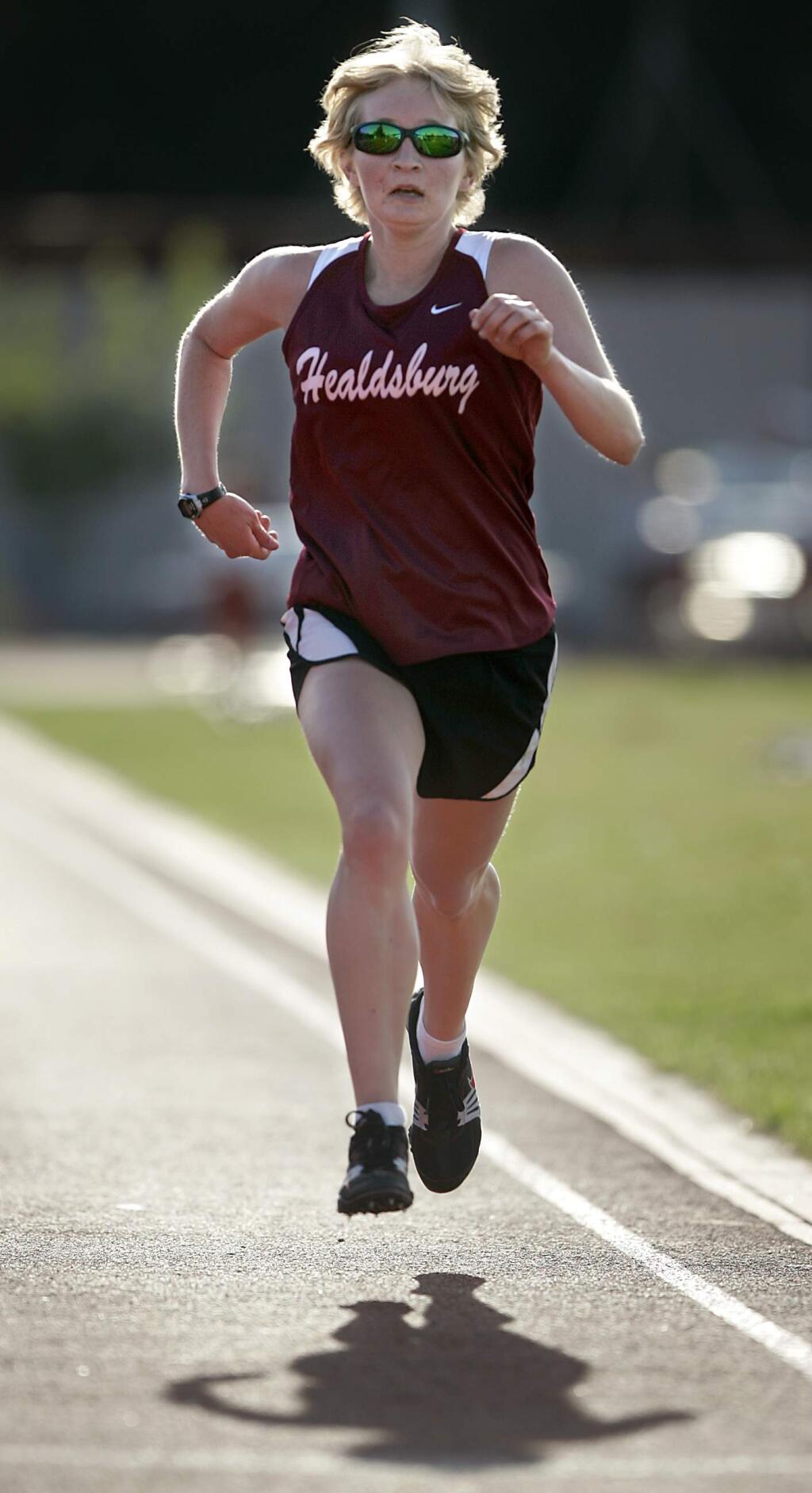 Healdsburg senior Sarah Sumpter races to the finish of the 3200 meter race on April 23, 2008. (Press Democrat/ Christopher Chung, file)