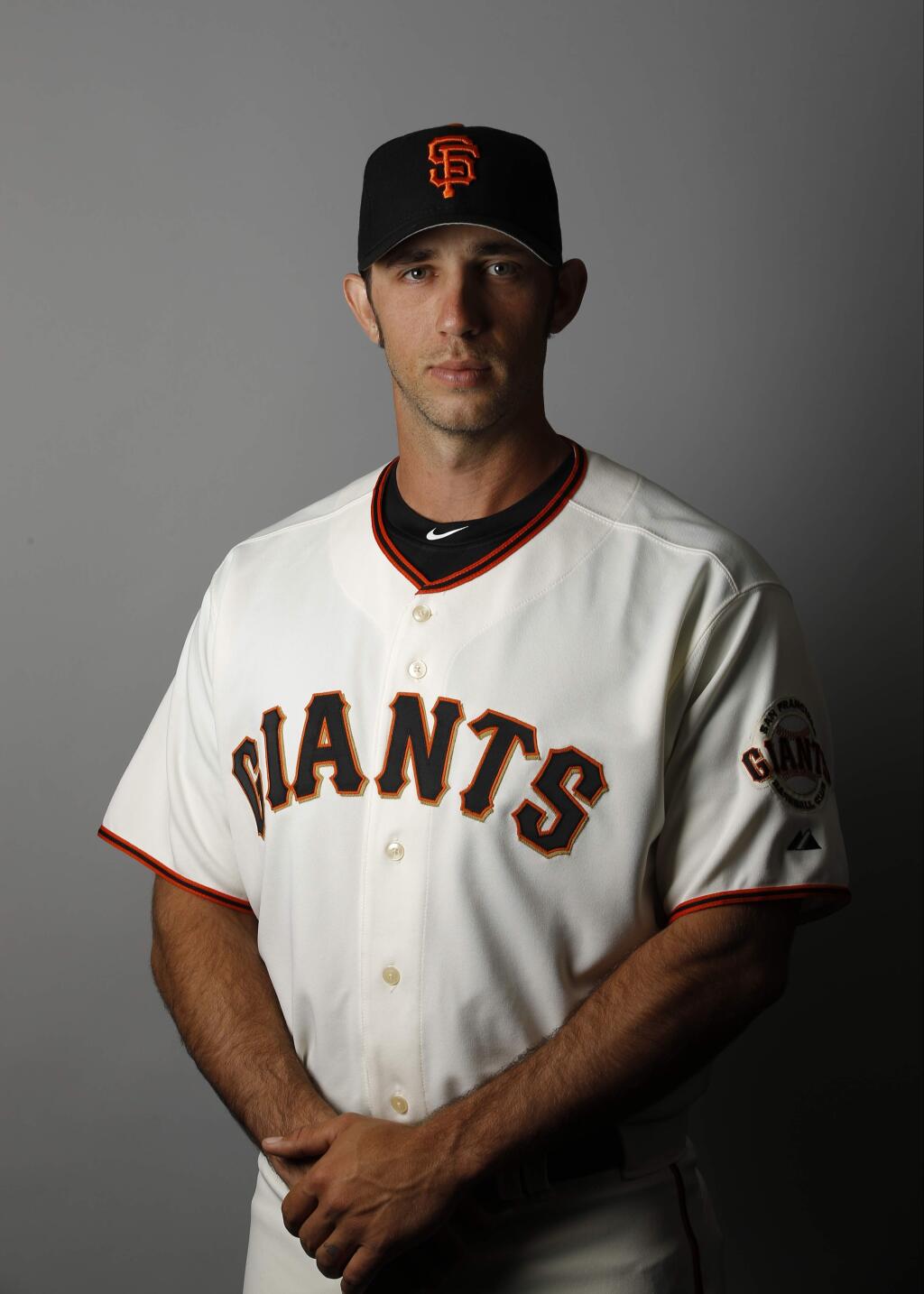 This is a 2016 photo of Madison Bumgarner of the San Francisco Giants baseball team. This image reflects the 2016 active roster as of Sunday, Feb. 28, 2016 when this image was taken. (AP Photo/Morry Gash)