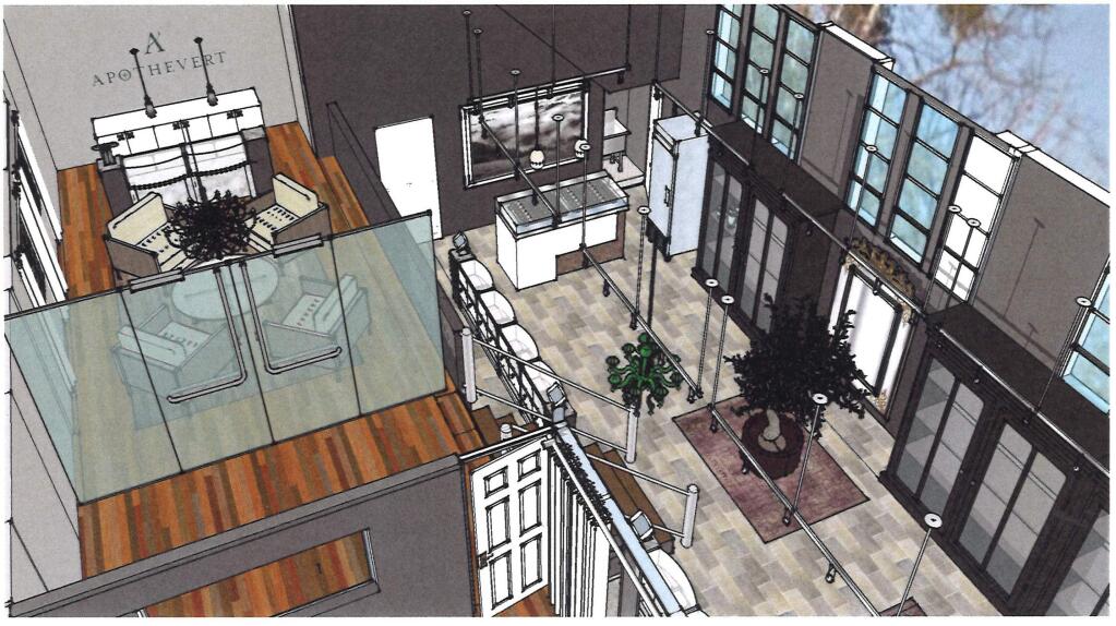 A rendering of the interior of the proposed Apothevert medical cannabis dispensary in Glen Ellen, from the application. The doors on the right would open to the parking lot behind the site at Madrone and Arnold.