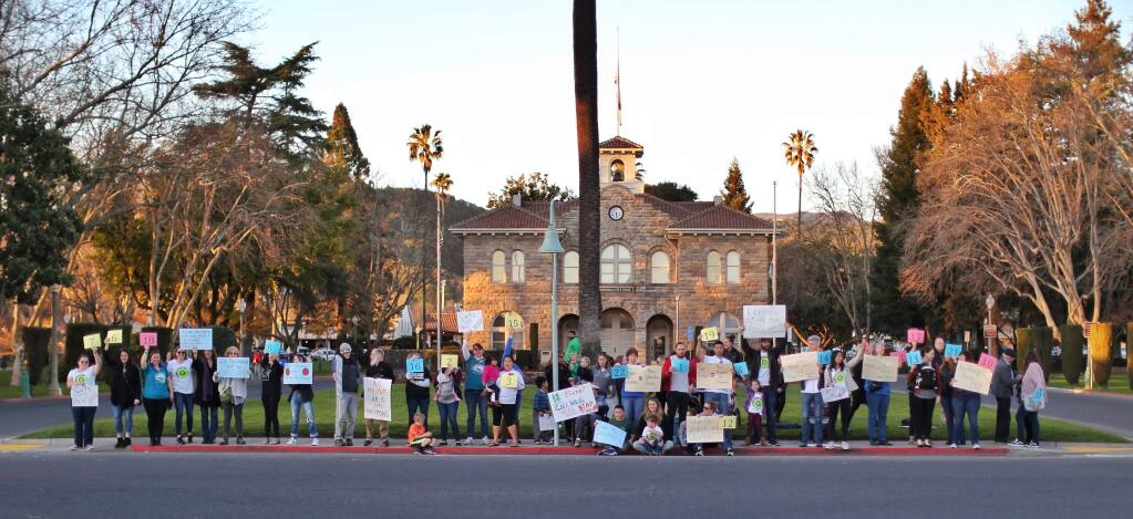 In 2018, the Valley of the Moon Teachers Association took to the Plaza to protest the school district's plan to trim $2.5 million from the budget by cutting the equivalent of 26 full-time positions -- most of them teachers.