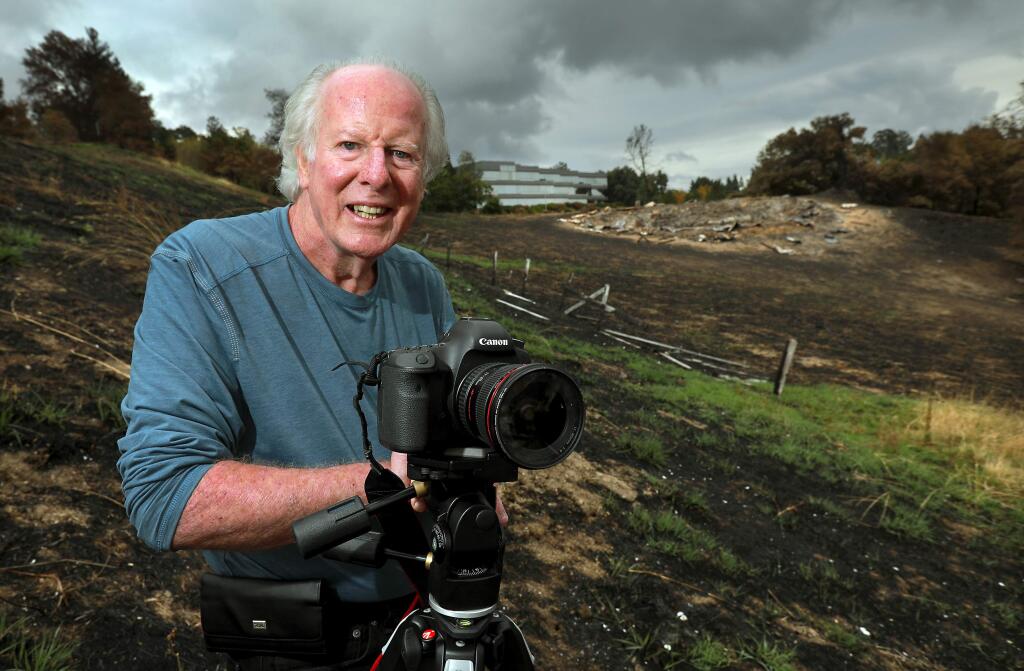 Oakmont resident and retired firefighter Will Chubb near the location where he photographed the Round Barn before it burned in the Tubbs Fire. Chubb is offering a composite image he created of the intact Round Barn for anyone who wants to download the image. (photo by John Burgess/The Press Democrat)