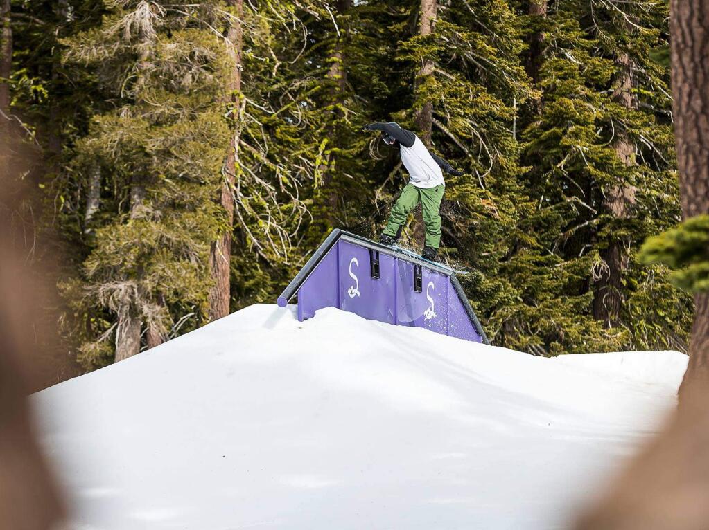 A snowboarder at Sierra at Tahoe shown in an April 10 post on the resort's Facebook page. (BRIAN WALKER PHOTOGRAPHY)