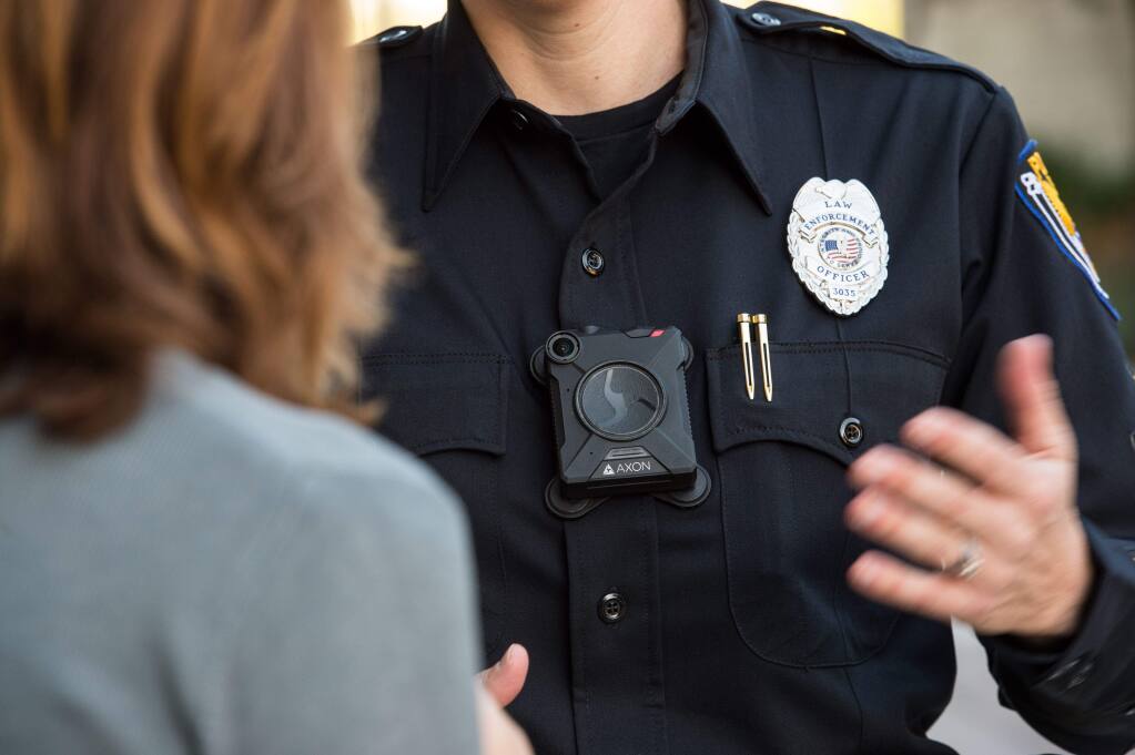 The Petaluma Police Department is purchasing 70 new body cameras to improve evidence collection and overall quality of service. The Axon Body 2 camera is shown here and will be used by the agency for at least two years before the next upgrade. (COURTESY OF AXON ENTERPRISE)