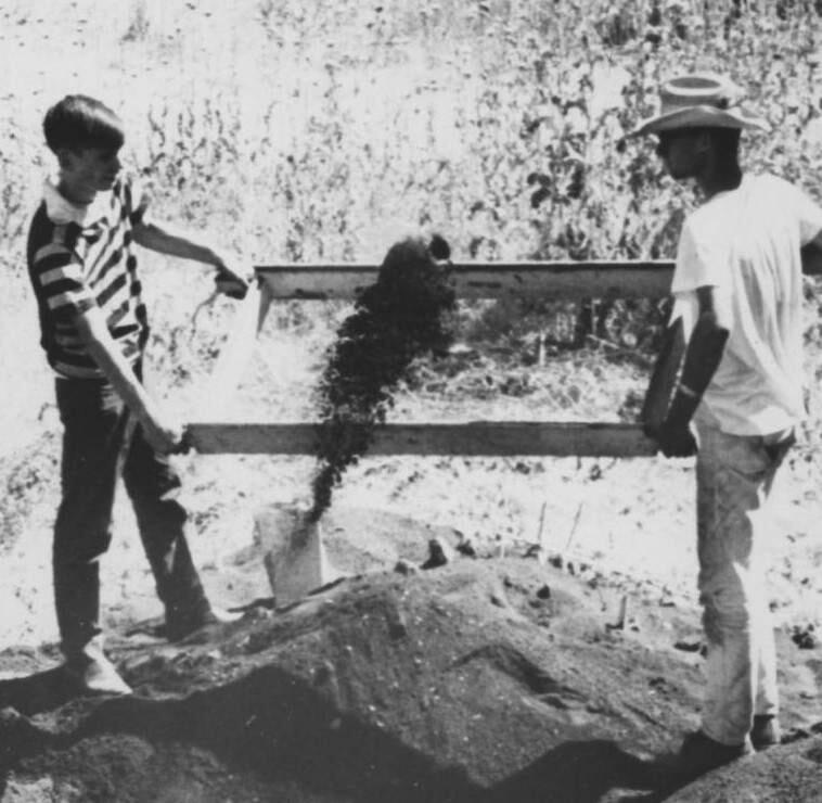 Sifting for artifacts at the Old Adobe in Petaluma, circa 1957. The Old Adobe is one of Petaluma's premier historic sites, serving as the center of General Mariano Guadalupe Vallejo's 66,000-acre working ranch between 1836-1846. (Courtesy of the Sonoma County Library)