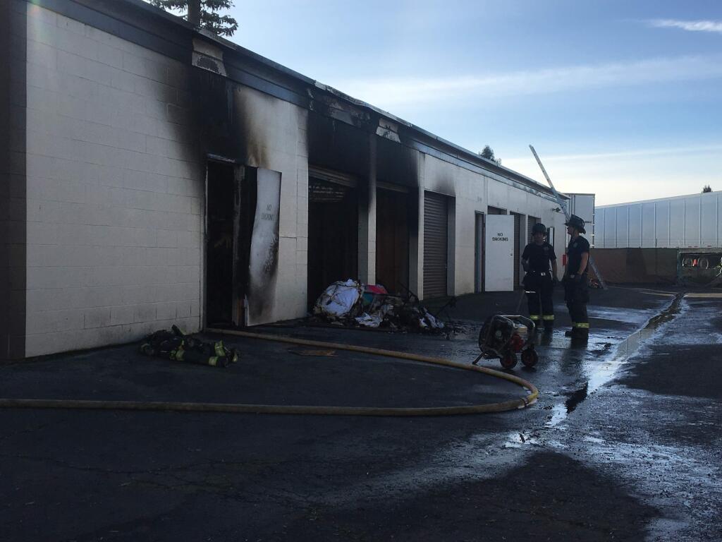 A small structure fire caused $200,000 in damage to the Budget Self Storage facility, where a narcotics investigation is now underway. (Kevin Fixler/The Press Democrat)