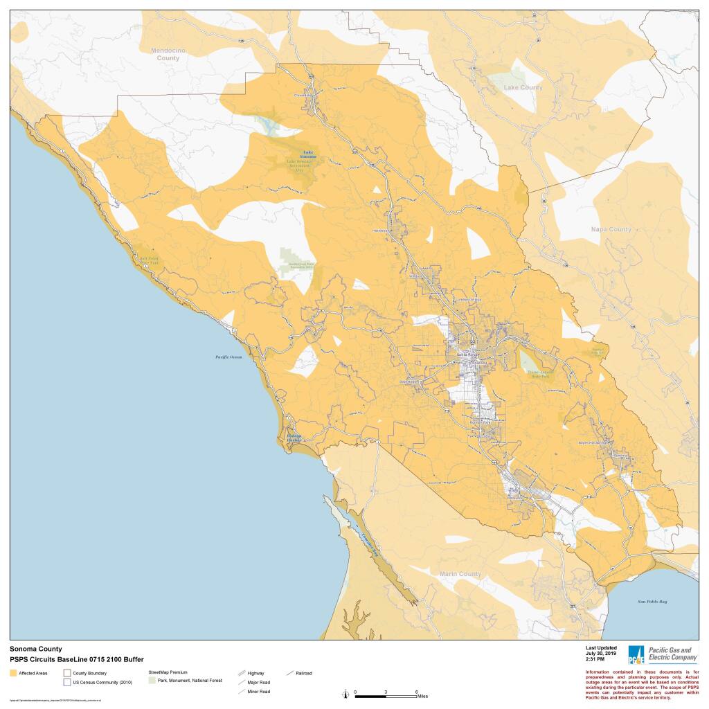 PG&E could shut off power for several days to reduce fire risk this summer and fall. This map shows the areas that could be affected by the planned outages. (PG&E)