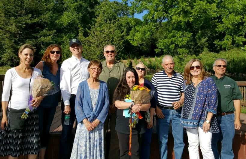 The retirees in attendance at the party include (back row) Elaine Giorgi, Vicki Monga, Jerry Klenow, Bill Sweek, Kathi Geissinger, Pedro Barragan, Karla Conroy, Wendell Adams.(Front row) Delores Messier, Deborah Stroski