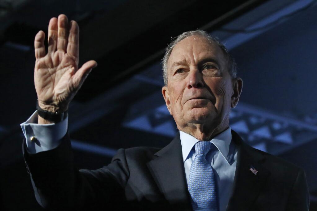 Democratic presidential candidate and former New York City Mayor Mike Bloomberg waves after speaking at a campaign event, Thursday, Feb. 20, 2020, in Salt Lake City. (AP Photo/Rick Bowmer)