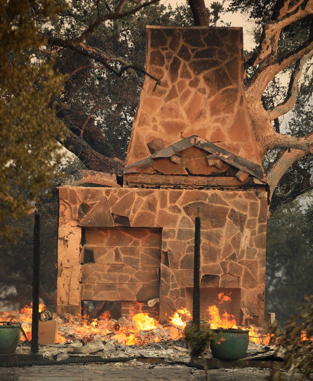 Several buildings were destroyed in the Jackson Family compound by the Kincade fire, Thursday, Oct. 24, 2019 near Geyserville. (Kent Porter / The Press Democrat)