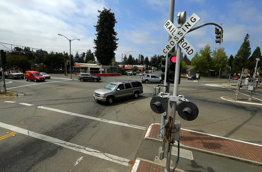 The town of Healdsburg is proposing a roundabout at the 5-way junction of Healdsburg Ave., Mill St. and Vine St. (JOHN BURGESS / The Press Democrat)