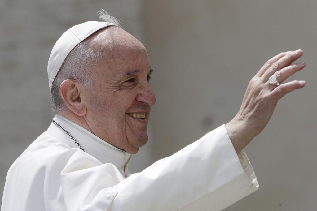 Pope Francis salutes at the end of his weekly general audience in St. Peter square at the Vatican, Wednesday, April 26, 2017. (AP Photo/Andrew Medichini)