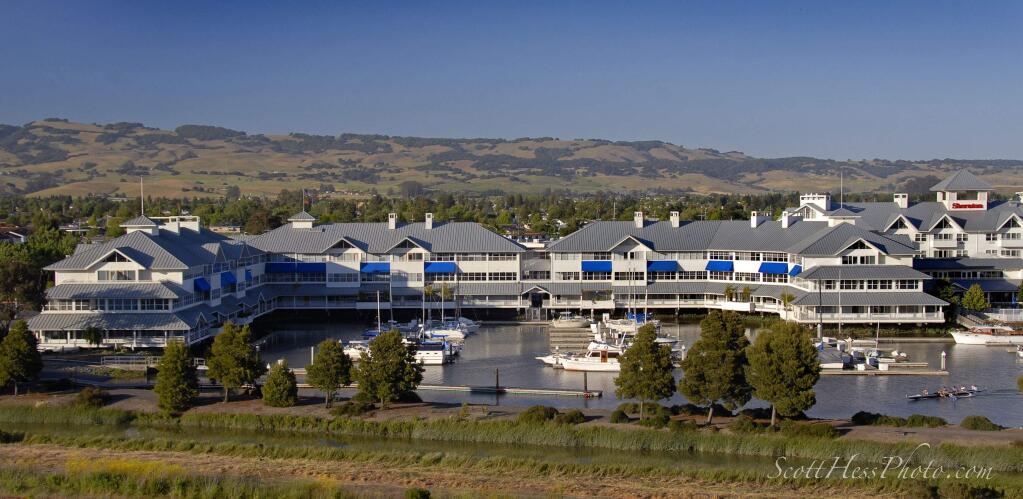 Petaluma Marina Office Center, shown with the adjoining Sheraton Sonoma County-Petaluma hotel, has the highest asking rates for office space in the city. (Scott Hess Photography, May 21, 2007)