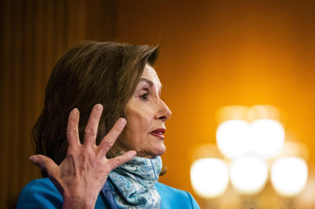 House Speaker Nancy Pelosi of Calif., speaks during a news conference on Capitol Hill, Thursday, May 7, 2020, in Washington. (AP Photo/Manuel Balce Ceneta)