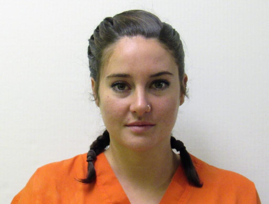This October 2016 photo provided by the Morton County Sheriff's Department in Mandan, N.D., shows actress Shailene Woodley who was arrested Monday, Oct. 10, 2016, during a protest against the Dakota Access pipeline. (Morton County Sheriff's Department via AP)
