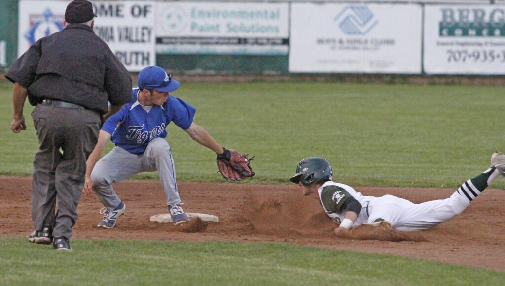 Bill Hoban/Index-TribuneSonoma's Ethan Vitale slides safely into second during Tuesday's game against Analy. The Dragons led 3-0, but lost 6-3 in nine innings.