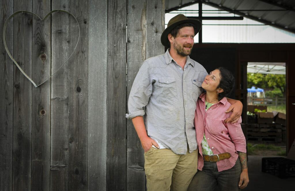 Petaluma, CA, USA, Thursday, May 29, 2020._Patrick Krier, 30, and Bree Bagnaschi, 28 met while working at First Light Farm in Petaluma. Their love grew organically and eventually, the couple took over the farm lease which they named “Suncatcher Farm”. They continue to sell produce at their farm stand and through FEED Sonoma which provides to local grocers and restaurants. (CRISSY PASCUAL/ARGUS-COURIER STAFF)
