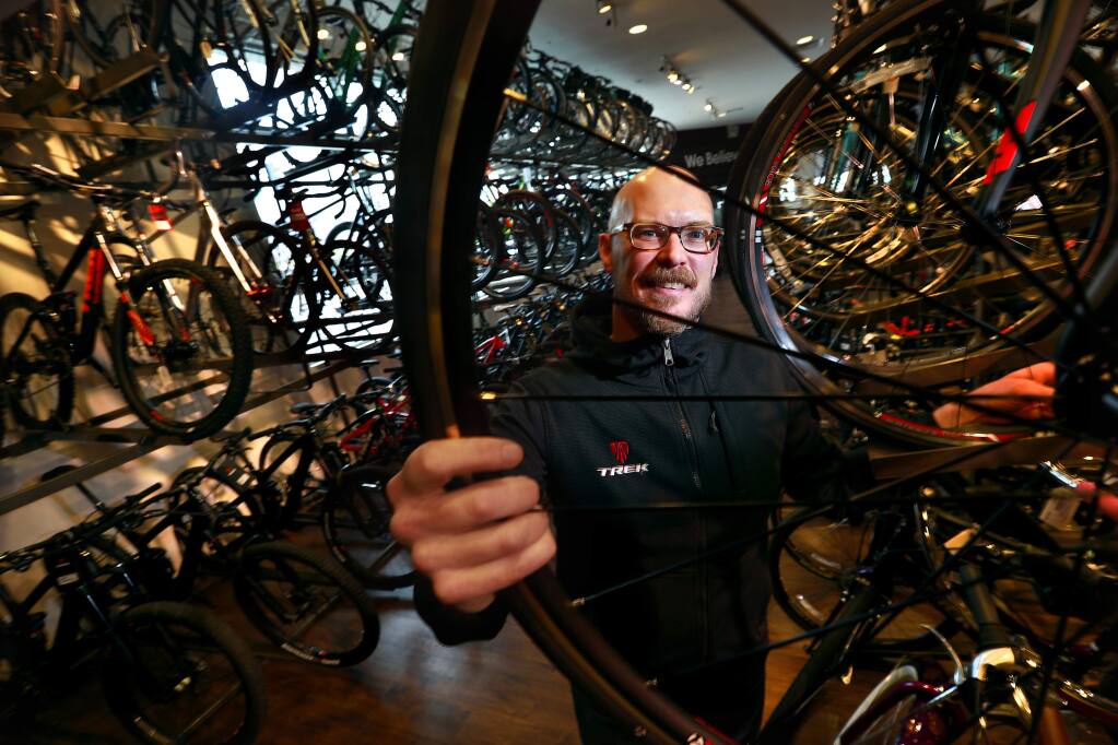 Trek Bikes store manager Bret Gave sold his Santa Rosa store to Trek Bikes last October after a continuing trend of flat sales. (John Burgess/The Press Democrat)