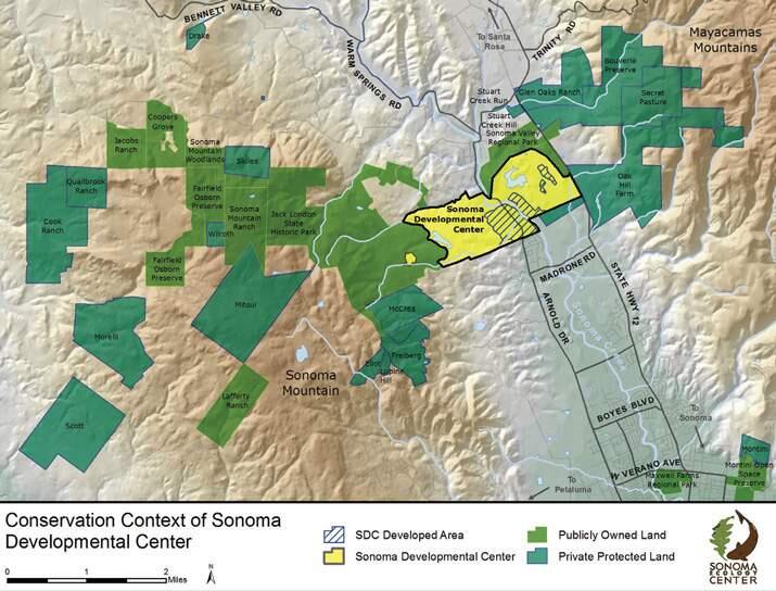This is a map of the Sonoma Developmental Center and the lands that surround it.