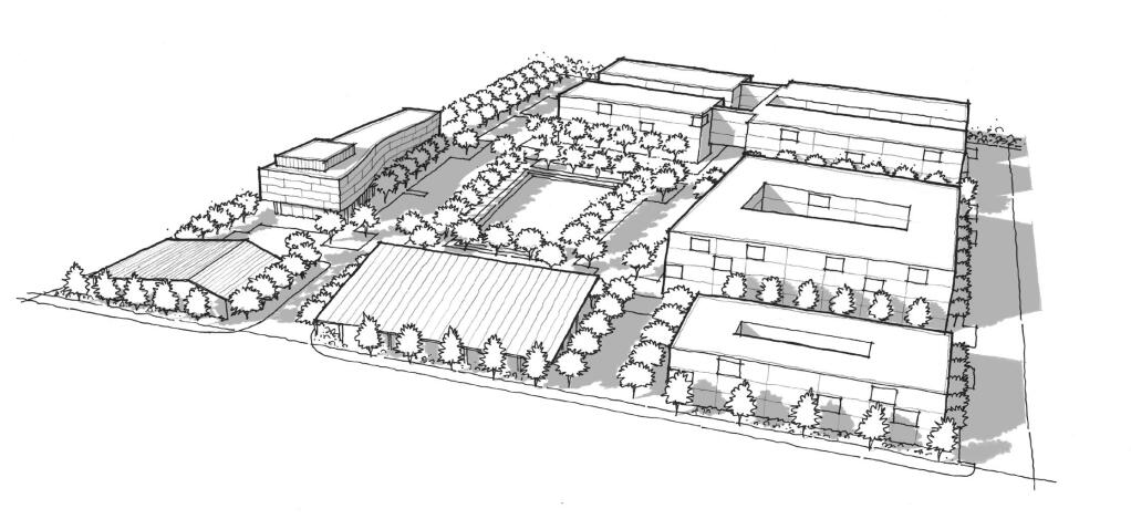 Artist's rendering of MidPen Housing's proposal for the Roseland Village mixed-use project in Santa Rosa.