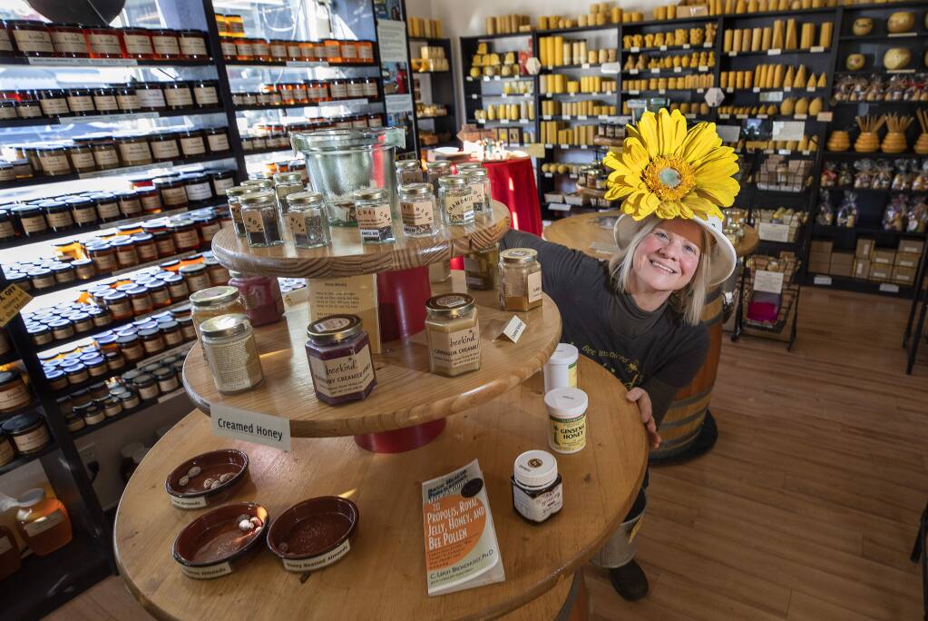 Beekind owner Katia Vincent has supplied Sonoma County keepers with bees, honey candles, tea and supplies in Sebastopol for the past 16 years. (photo by John Burgess/The Press Democrat)