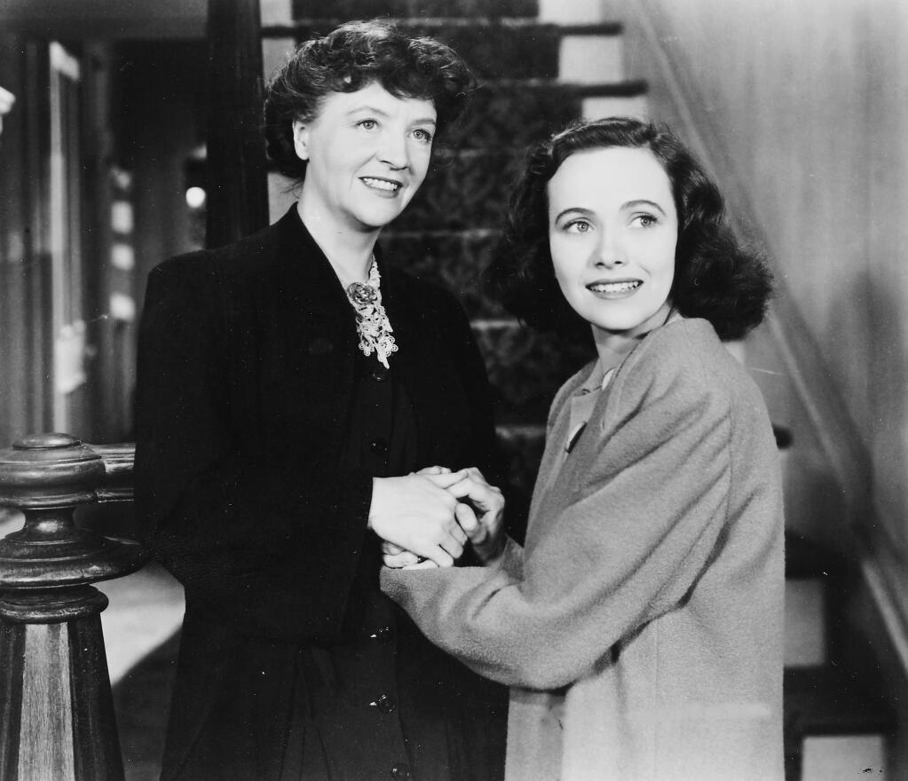 Teresa Wright, right, with Patricia Collinge on the set of Alfred Hitchcock's 'Shadow of a Doubt' on McDonald Avenue in Santa Rosa. (PD FILE)