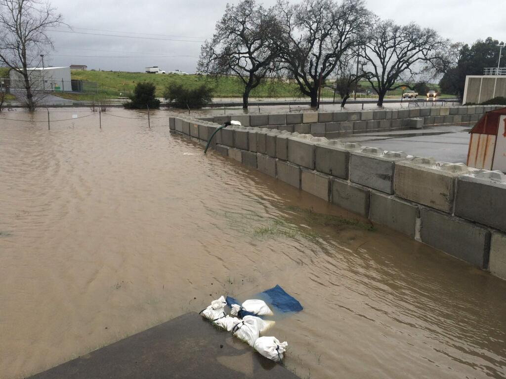 Flood waters were held back from Santa Rosa's Laguna Wastewater Treatment Plant this weekend by the flood wall installed 2015 around key equipment at the Llano Road plant. (COURTESY OF MIKE PRINZ, CITY OF SANTA ROSA)
