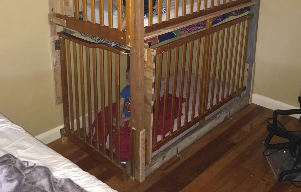 In this April 19, 2019, photo provided by the Modoc County Sheriff's Office, is where deputies found two boys in cages in a Tulelake, Calif., home. (Modoc County Sheriff's Office via AP)