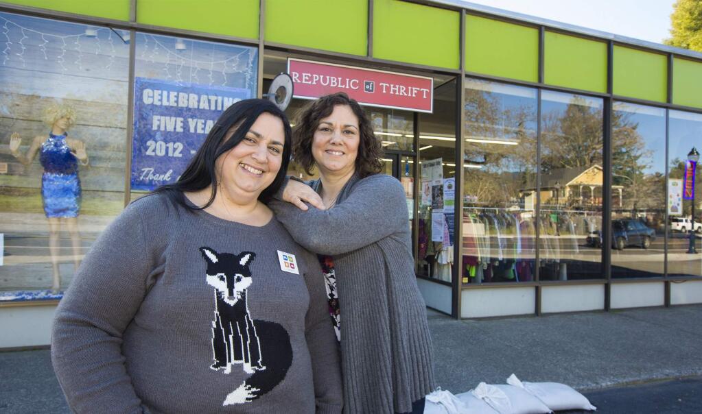 Sisters Michelle Mammini (left) and Jeanette Tomany own and operate the Republic of Thrift, a second-hand store on Sonoma Highway in Boyes Hot Springs that donates its profits to local schools. (Photo by Robbi Pengelly/Index-Tribune)