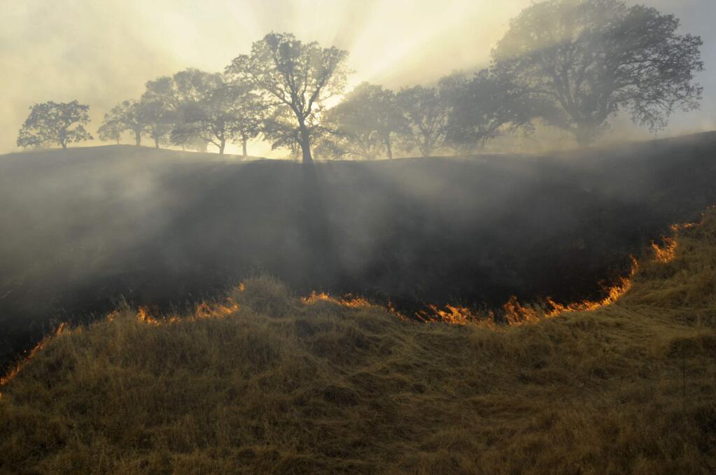 A fire moves up a canyon in Antioch, Calif., Wednesday, June 24, 2015. Fires are sweeping through several dry Western states. (Susan Tripp Pollard/The Contra Costa Times via AP)