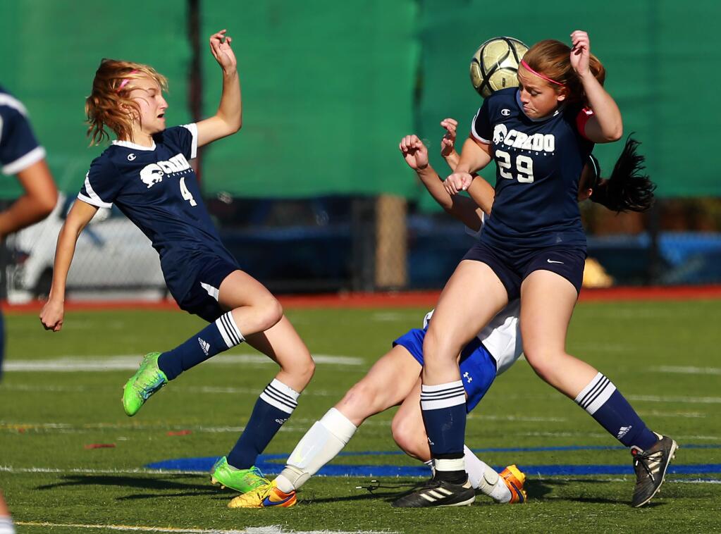 St. Vincent beat Credo High School, 4-0, to win the North Coast Section Division 3 girls championship in 2017. (photo by John Burgess/The Press Democrat)