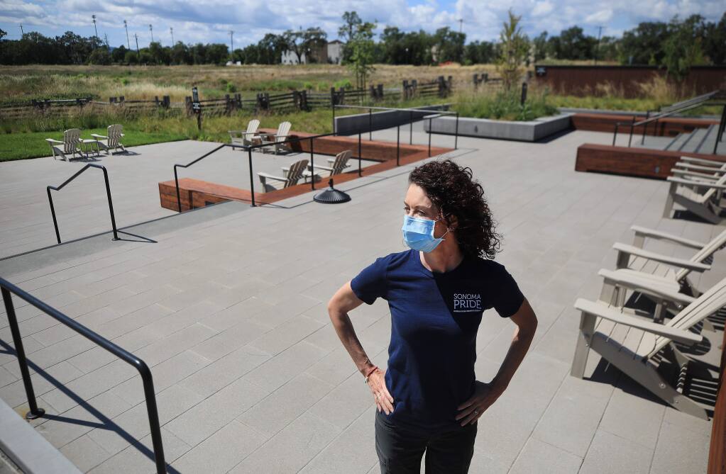 Russian River Brewing Company's Natalie Cilurzo in the beer garden at their Windsor Brewery, Wednesday, May 20, 2020. (Kent Porter / The Press Democrat) 2020