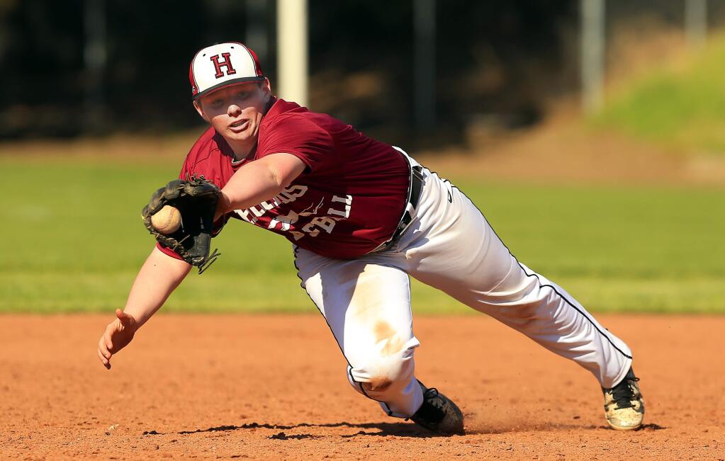 Healdsburg sophomore Connor Browning completed a rare unassisted triple play while playing second base against Elsie Allen High School on April 13. (photo by John Burgess/The Press Democrat)