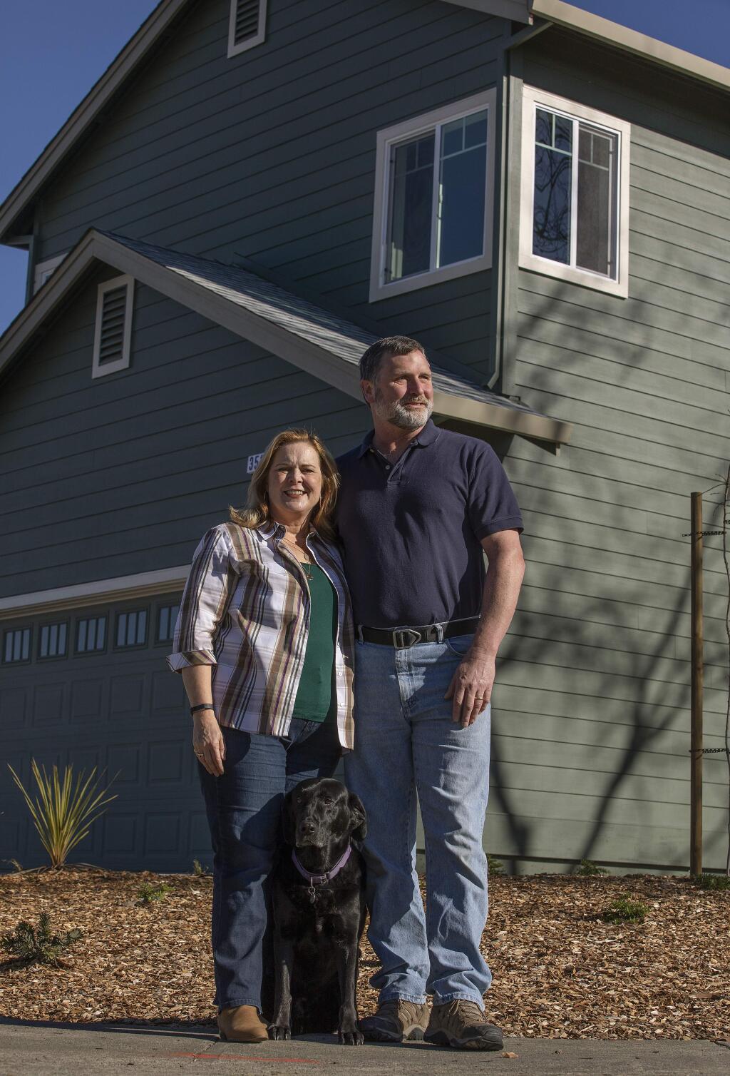 Laurel and Gary Quest recently moved back into their rebuilt home in Coffey Park. (photo by John Burgess/The Press Democrat)