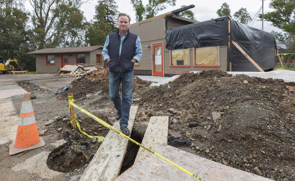 Craig Miller at the site of the former Fat Pilgrim on Broadway, which is undergoing reconstruction. He will be moving his Harvest Home store on West Napa St. to the new location sometime in the spring. It will reopen as Roadhouse general store. (Photo by Robbi Pengelly/Index-Tribune)