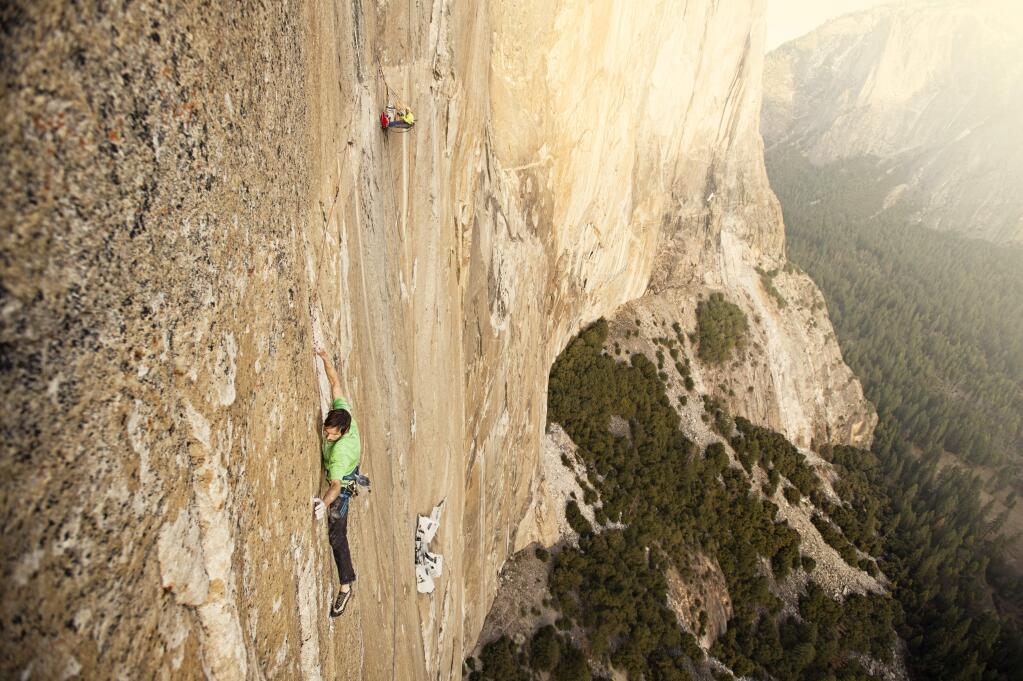 Kevin Jorgeson free climbing El Capitan's Dawn Wall. (photo by Corey Rich)