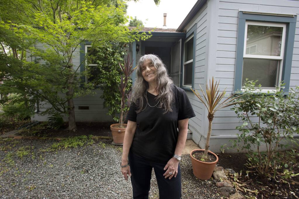 Rent control supporter Marlina Martarano, 64, at her home in the Junior College neighborhood of Santa Rosa. Martarano who rents a one-bedroom cottage has lived in Santa Rosa since 1975. May 26, 2017.(Photo: Erik Castro/for The Press Democrat)