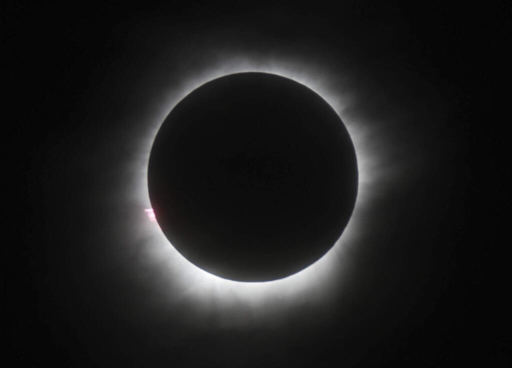 A view of total solar eclipse on March 9, 2016 as seen from Belitung, Indonesia. A solar eclipse on Monday will be the first solar eclipse visible across the United States in 99 years. (Associated Press)