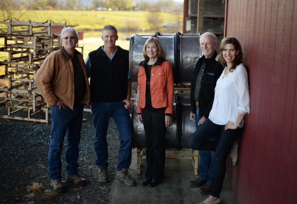 The Martinelli family, from left, Lee Jr., George, Carolyn, Lee Sr. and Regina at the Martinelli Winery & Vineyards on River Road in Windsor. February 27, 2015. (Photo: Erik Castro/for The Press Democrat)