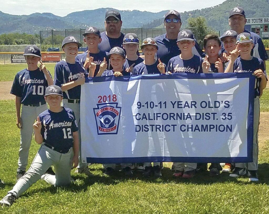 JOHN JACKSON/ARGUS-COURIER STAFFThe Petaluma American 9-11-year-old All-Star team claimed the District 35 championship banner and now moves on to Section 1 play.