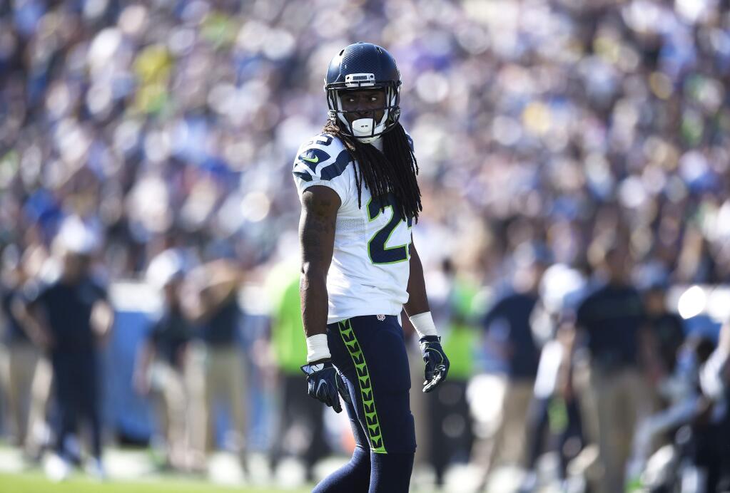 Seattle Seahawks cornerback Richard Sherman (25) in action during the second half of an NFL football game against the Los Angeles Rams at the Los Angeles Memorial Coliseum, Sunday, Sept. 18, 2016, in Los Angeles. (AP Photo/Kelvin Kuo)