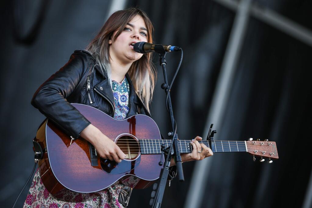 Klara Söderberg of First Aid Kit performs at Outside Lands Music Festival at Golden Gate Park on Friday, Aug. 7, 2015, in San Francisco, Calif. (Photo by Rich Fury/Invision/AP)