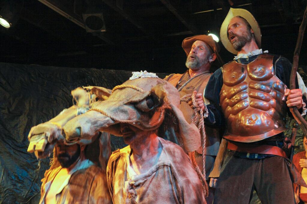 Petaluma, CA, USA. Monday, August 28, 2017._ Michael Van Why as Sancho and Daniel Cilli as Cervantes/Don Quixote during dress rehearsal for Man of LaMancha at Cinnabar Theater. (CRISSY PASCUAL/ARGUS-COURIER STAFF)