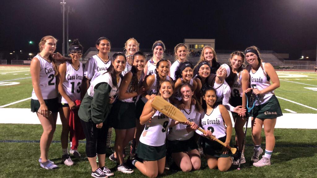 SUBMITTED PHOTOOn its way to the top of the North Bay League standings, the Casa Grande girls lacrosse team took possession of the 'Paddle' by beating Petaluma, 12-9.