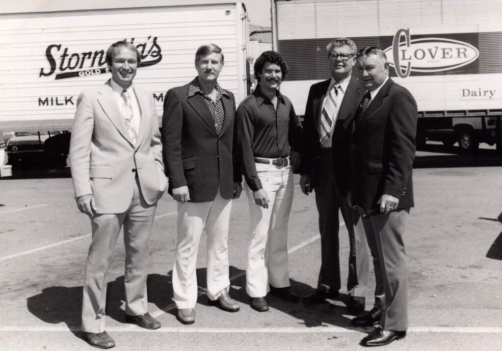 Five of the six Clover Stornetta original owners from left, Bill Van Dam, Paul Ross, Dan Benedetti, John Markusen and Gene Benedetti in Petaluma in 1977.