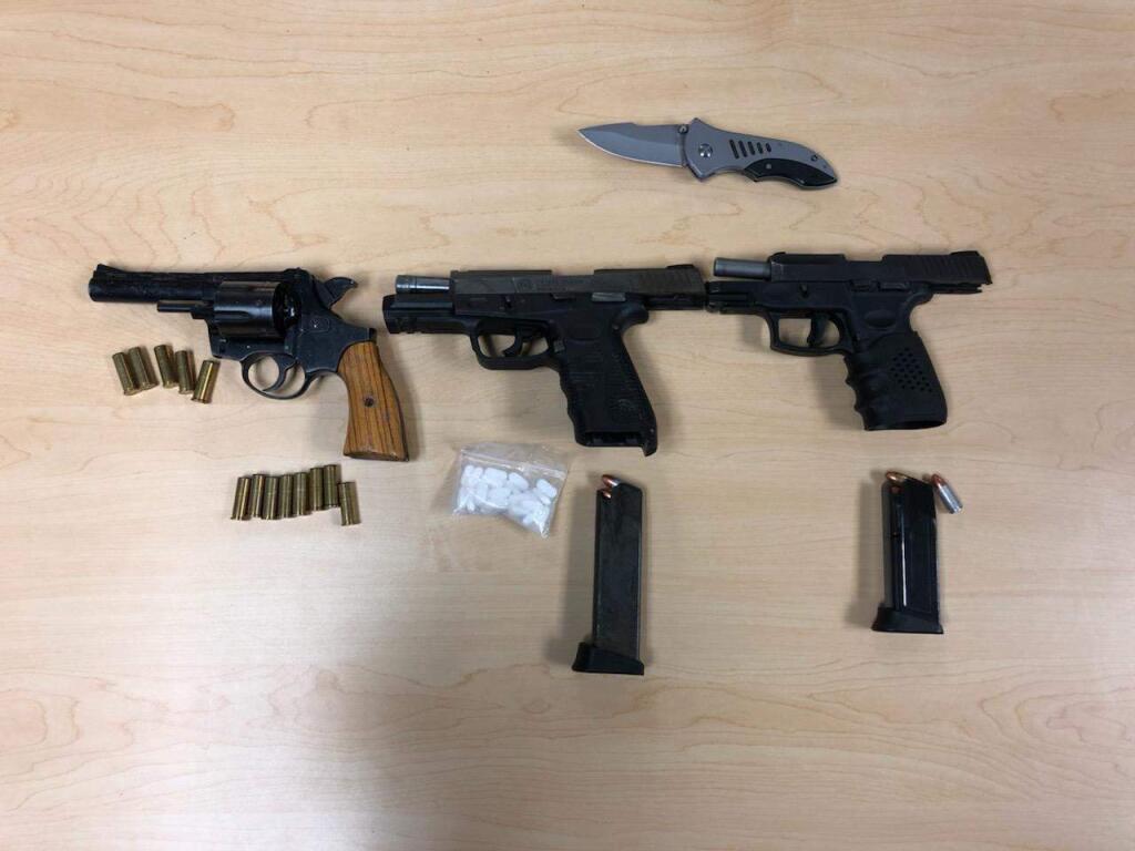Weapons seized by Santa Rosa police in a gang enforcement action on Friday night. (SRPD)